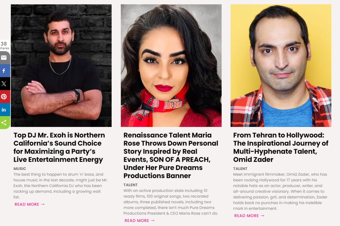 Talent features website section